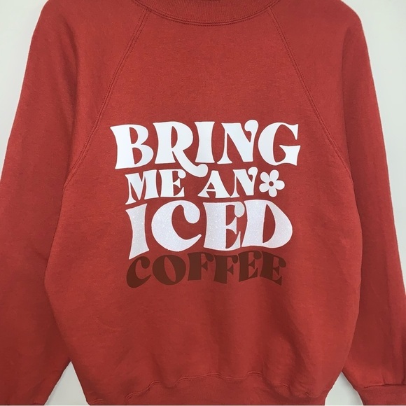Hanes Crewneck Sweater Size Medium Bring me an Iced Coffee Reworked Sweatshirt - Picture 3 of 6